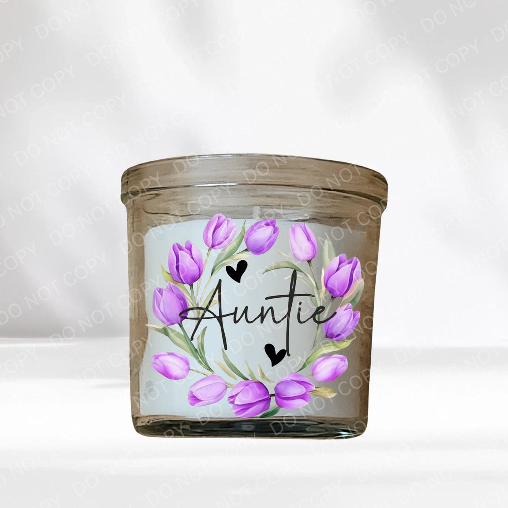 Purple UVDTF Tulip Family Name Candle