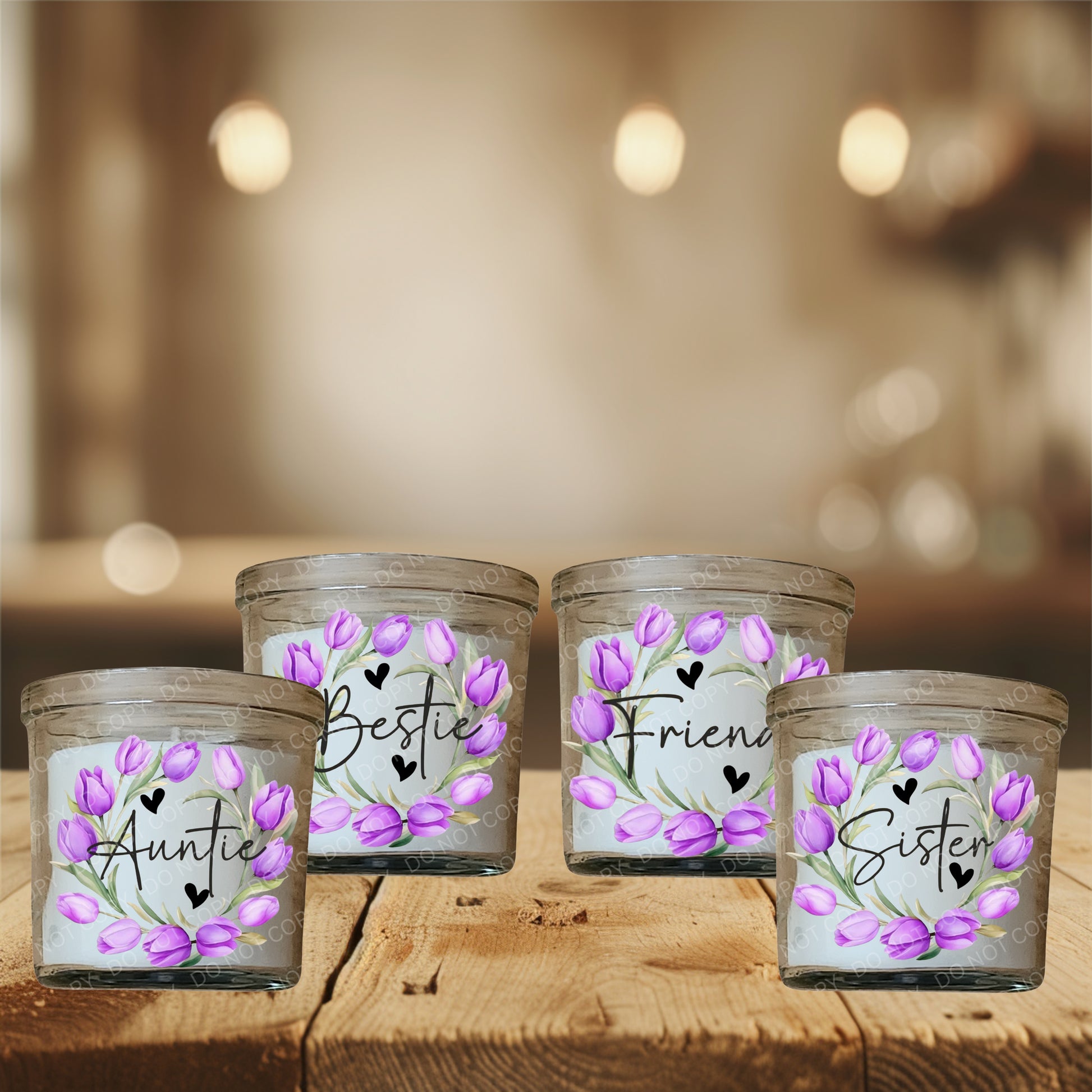 Purple UVDTF Tulip Family Name Candle