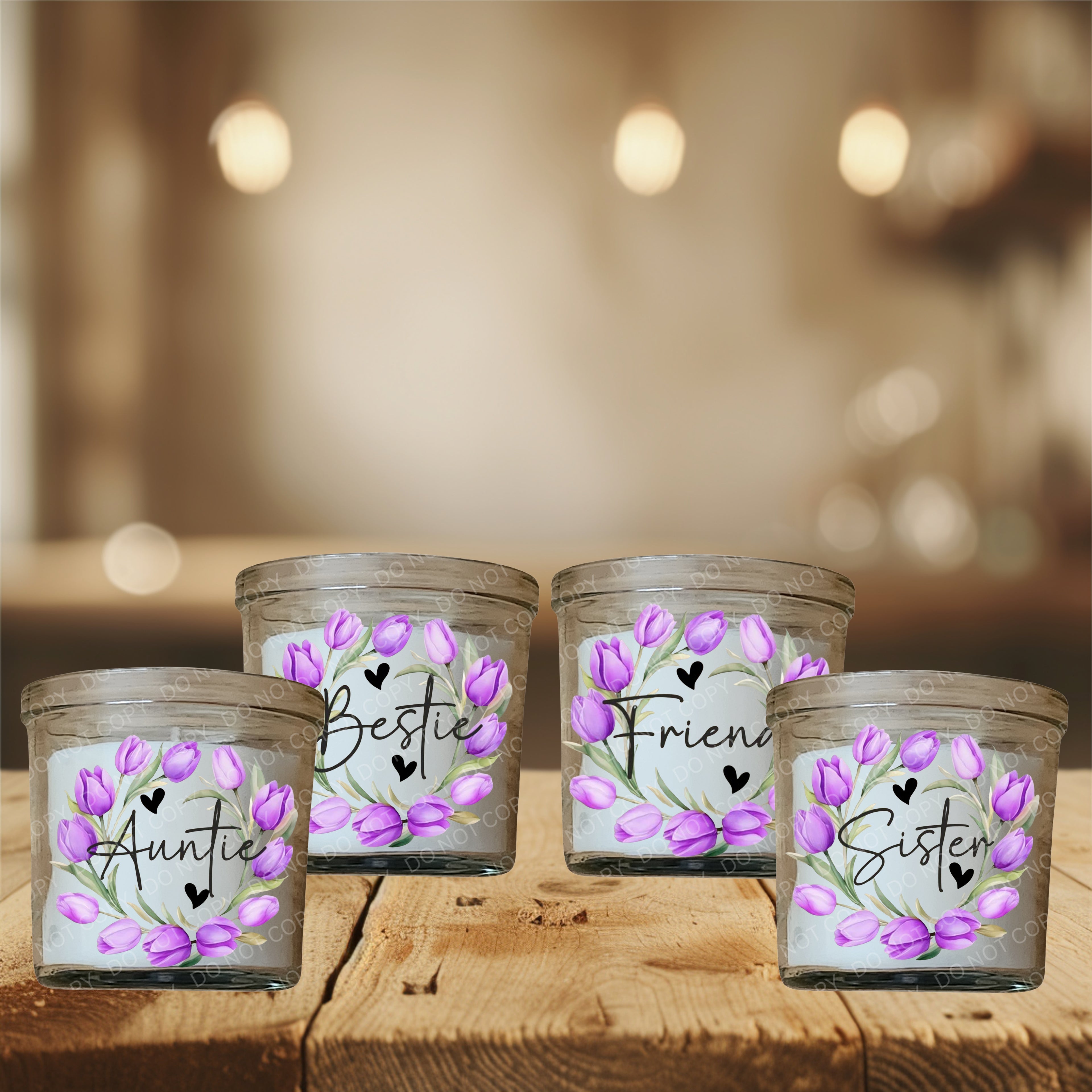 Purple UVDTF Tulip Family Name Candle