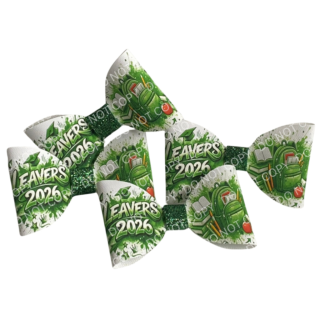 Leavers 2026 Hair Bow – 4" Printed Cotton Canvas (Red, Blue or Green)